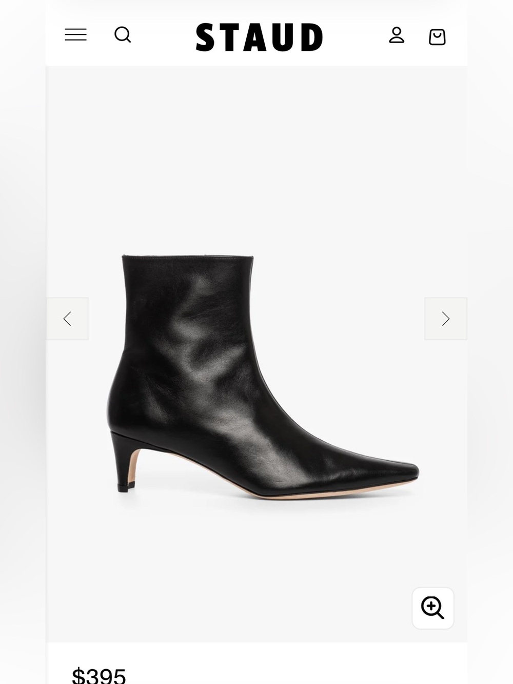 STAUD Wally Ankle Boot Black leather Sz 39 NIB retails for $395 Fall 2026